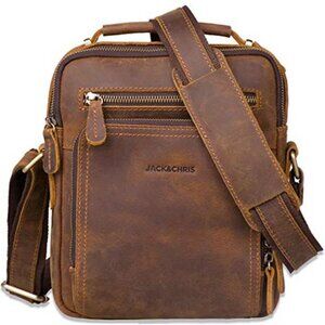 Genuine Cowhide Leather Messenger Crossbody Bag Multi Pocket Travel Work EDC